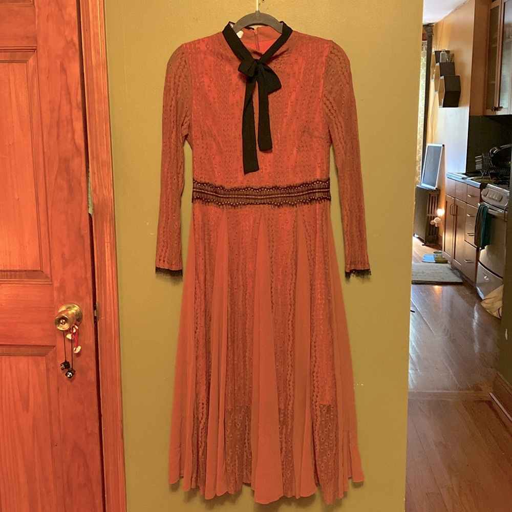 Orange/Black Lace Maxi Dress